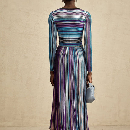 Myla Blue Metallic Stripe Midi Dress