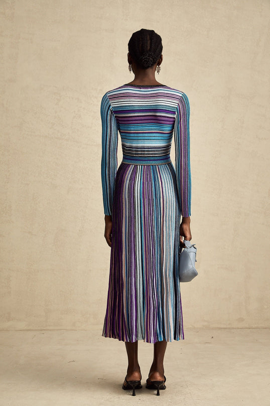 Myla Blue Metallic Stripe Midi Dress