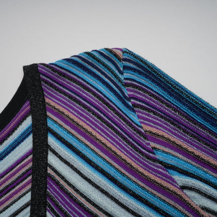 Myla Blue Midi Dress V-neck Metallic Threading Pleat Detailing Vertical Stripe Pattern Long Sleeves Elasticated Waistband