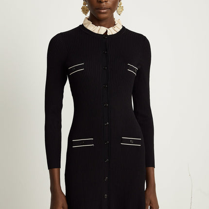 Nadège black ruffledneck knitted midi dress