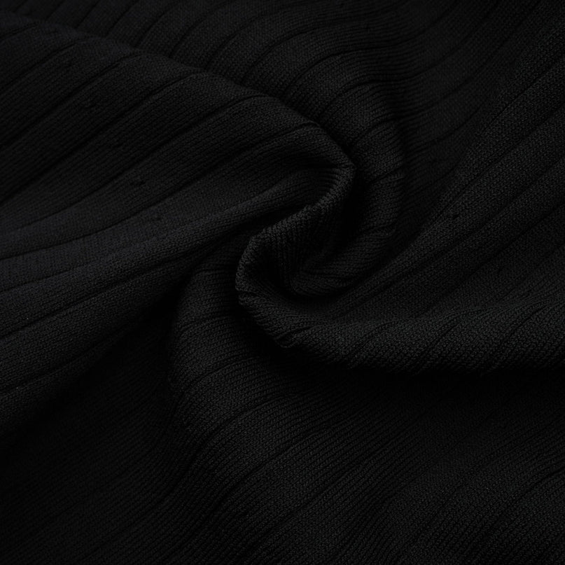 Nadège black ruffledneck knitted midi dress