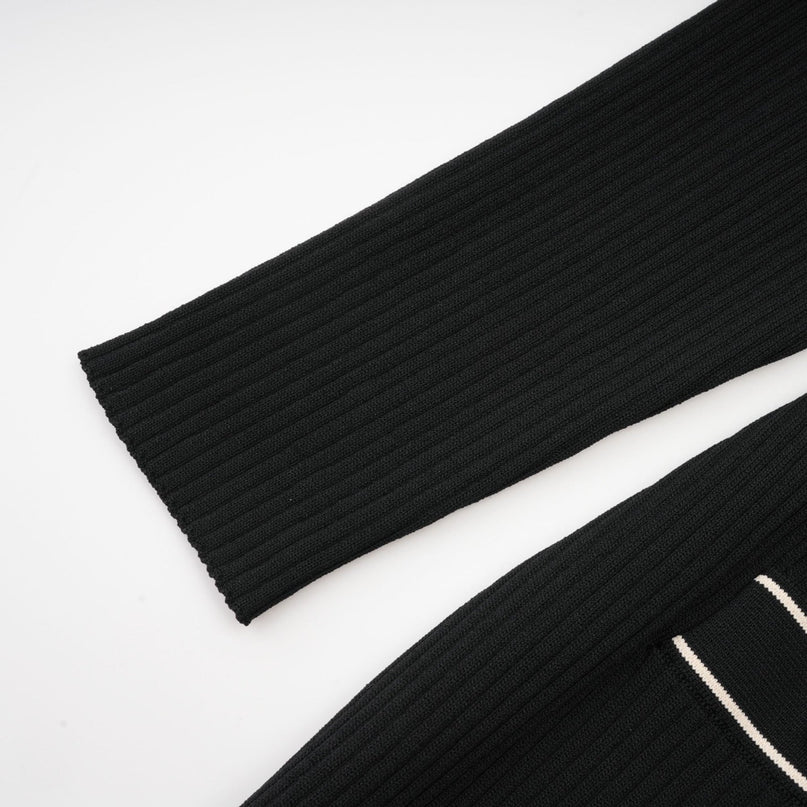 Nadège black ruffledneck knitted midi dress