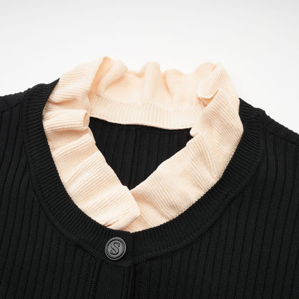 Nadège black ruffledneck knitted midi dress