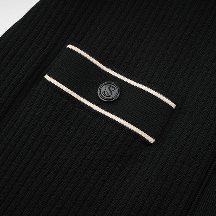 Nadège black ruffledneck knitted midi dress