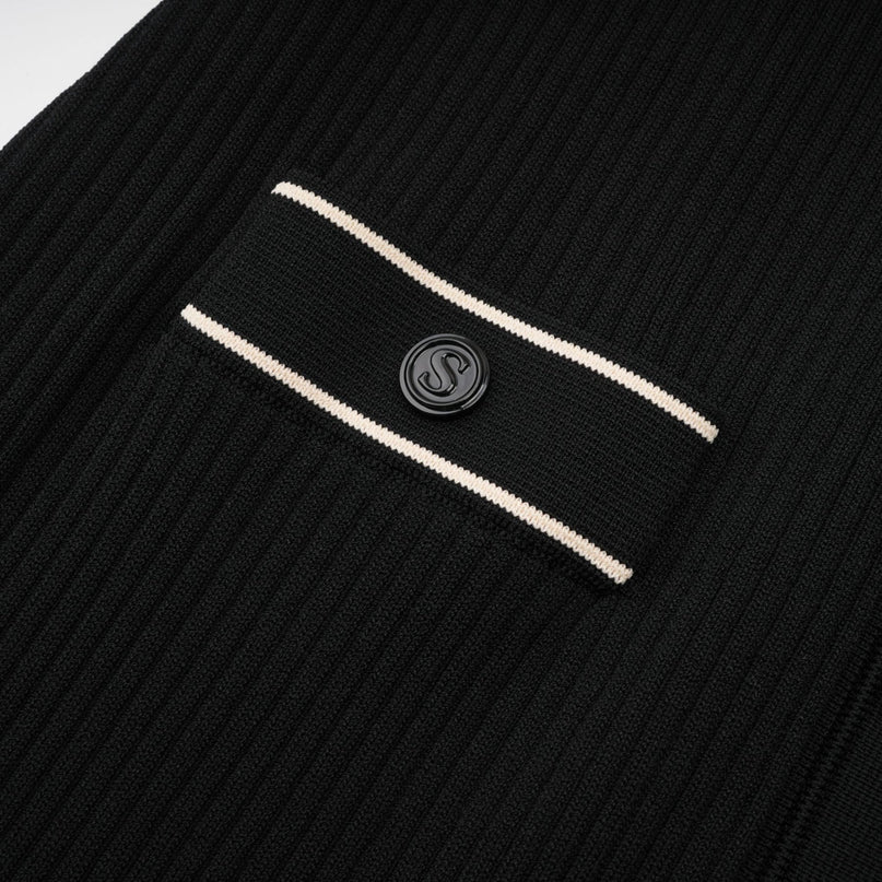 Nadège black ruffledneck knitted midi dress