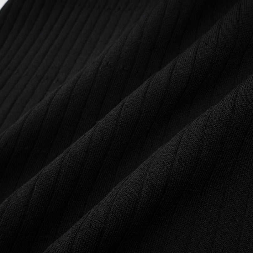 Nadège black ruffledneck knitted midi dress