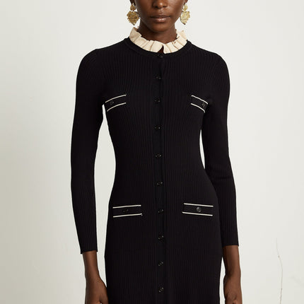 Nadège black ruffledneck knitted midi dress