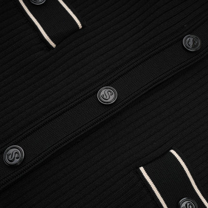 Nadège black ruffledneck knitted midi dress