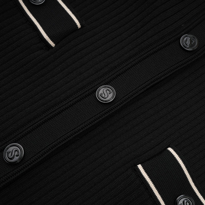 Nadège black ruffledneck knitted midi dress