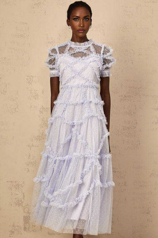 Nadia Blue Polka Dot Tiered Ruffle Maxi Dress