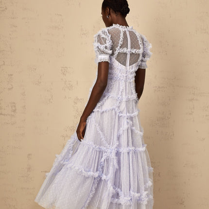 Nadia Blue Polka Dot Tiered Ruffle Maxi Dress