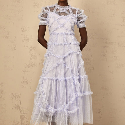 Nadia Blue Polka Dot Tiered Ruffle Maxi Dress