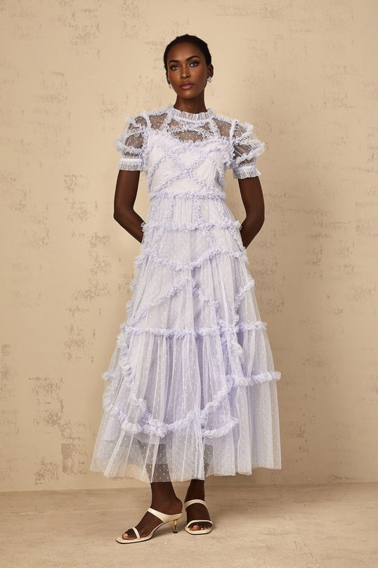 Nadia Blue Polka Dot Tiered Ruffle Maxi Dress