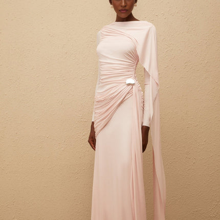 Nadia Maxi Dress in Pink with Knitted Construction and Ruched Detailing