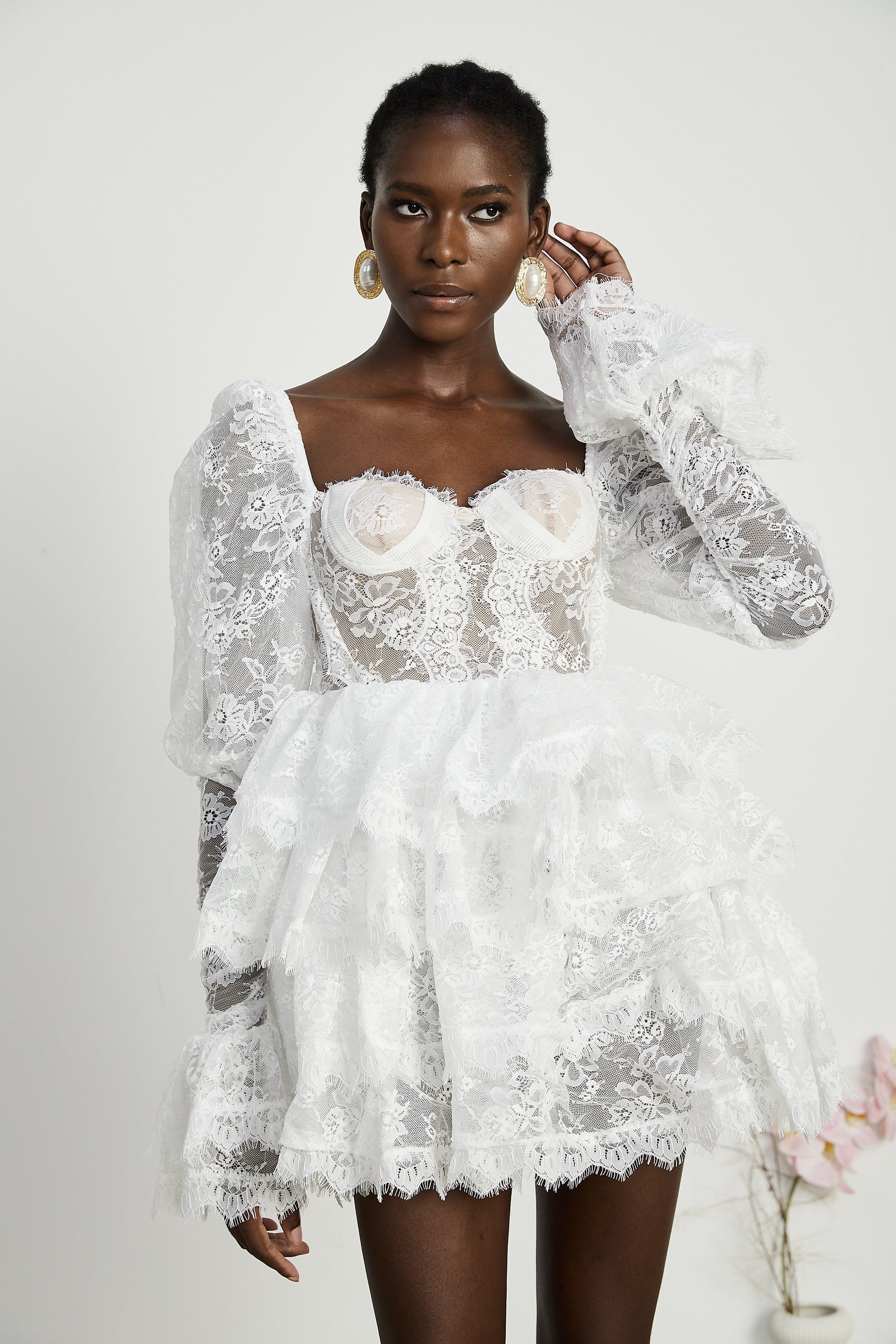 Nadine semisheer lacetrim mini dress