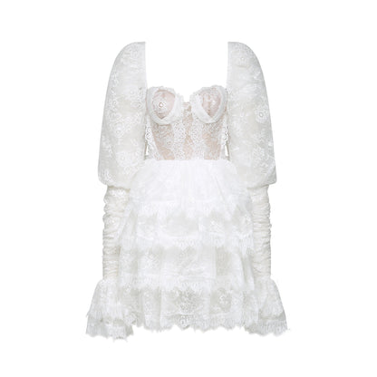Nadine semisheer lacetrim mini dress