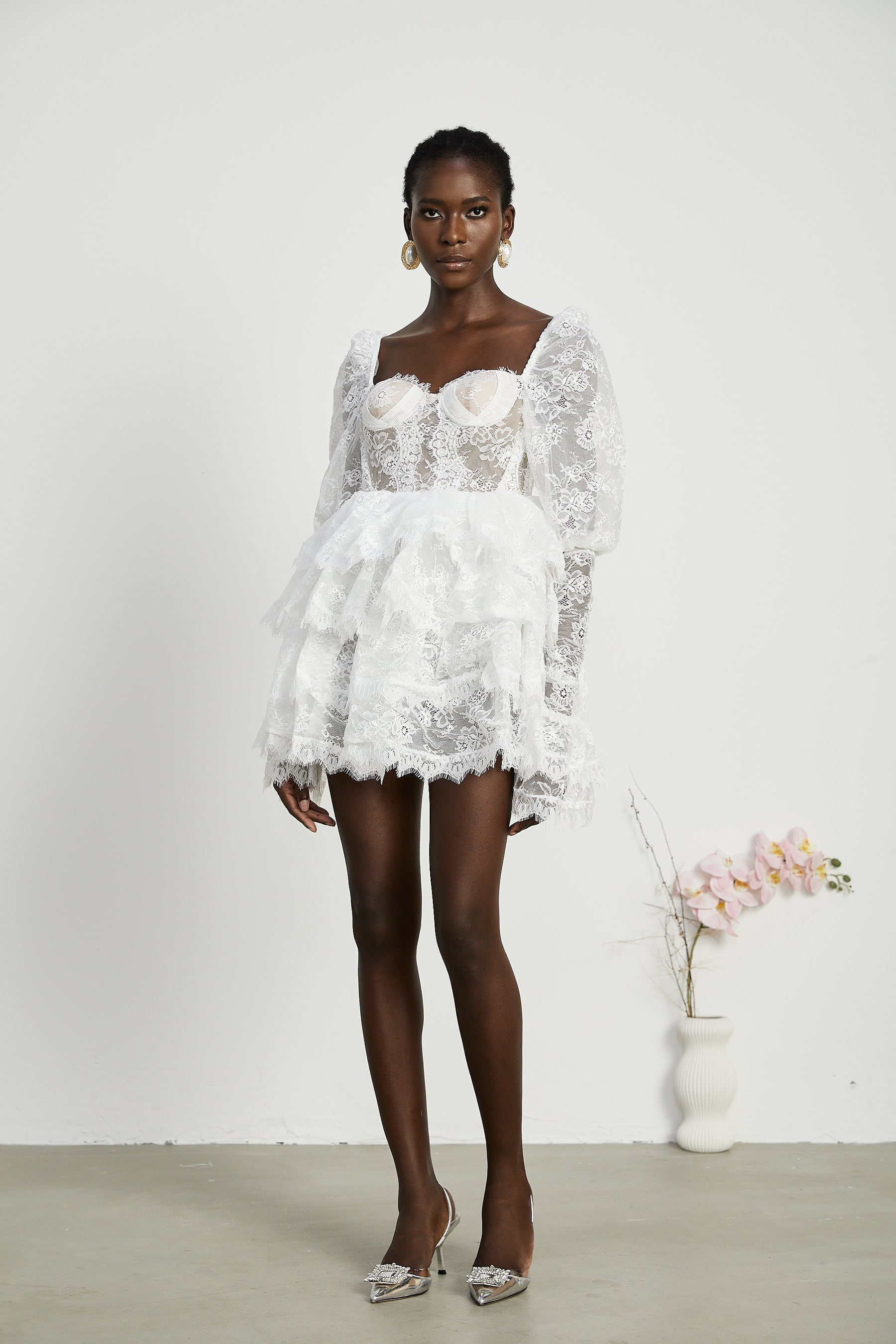Nadine semisheer lacetrim mini dress