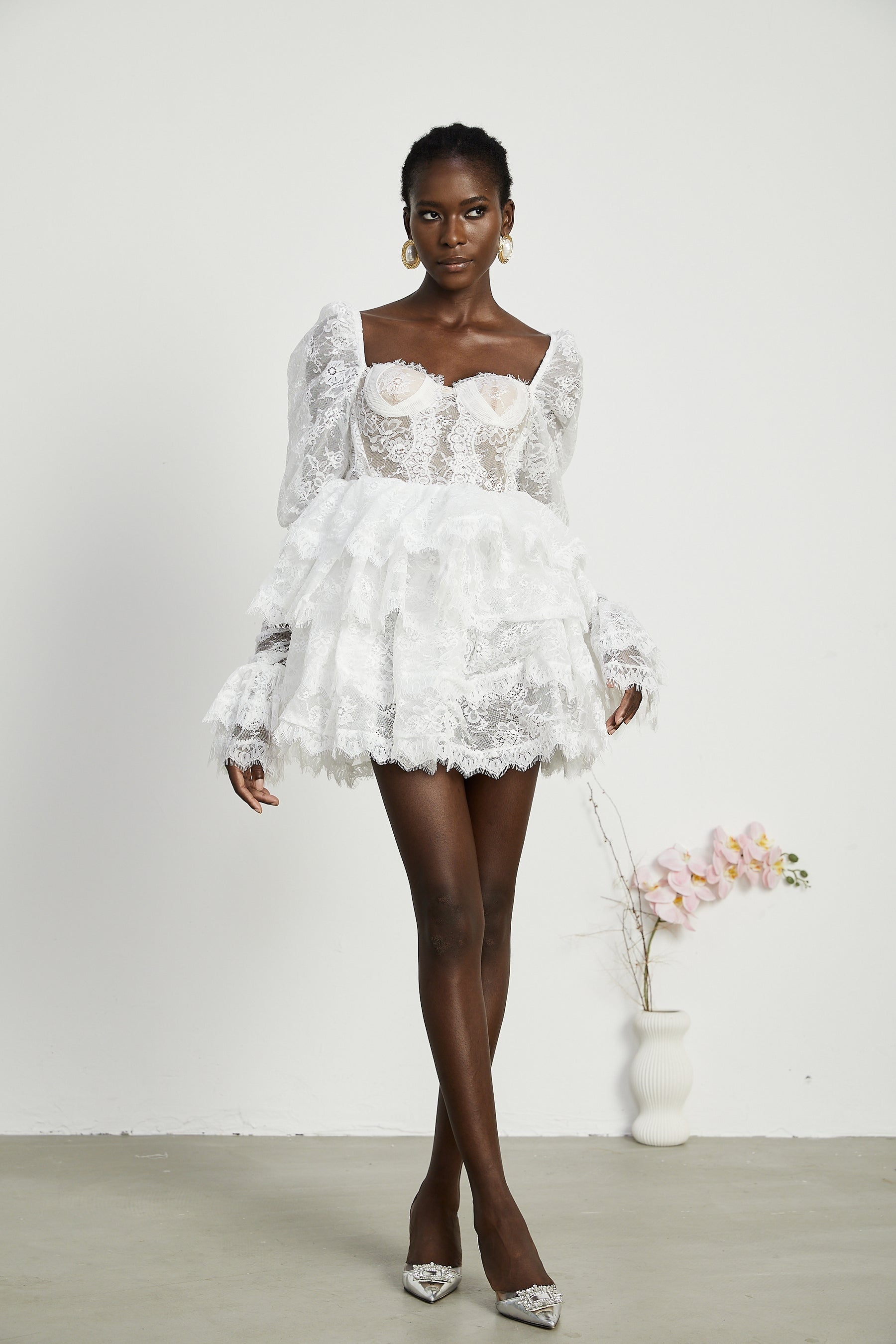 Nadine semisheer lacetrim mini dress