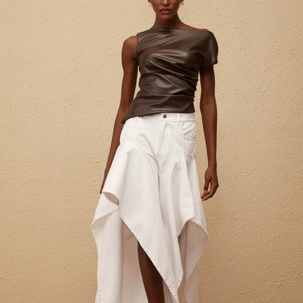 Nadja Brown Asymmetrical Leather Top in Brown