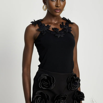 Nalini Black 3D Floral Appliqué Thigh-length Shorts