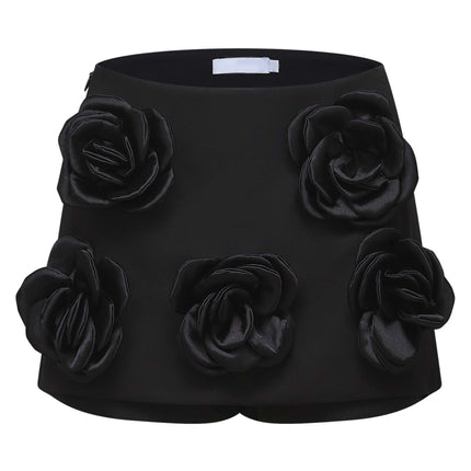 Nalini Black 3D Floral Appliqué Thigh-length Shorts