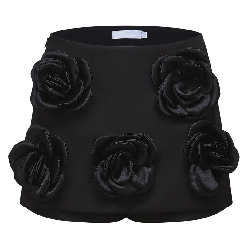 Nalini Black 3D Floral Appliqué Thigh-length Shorts