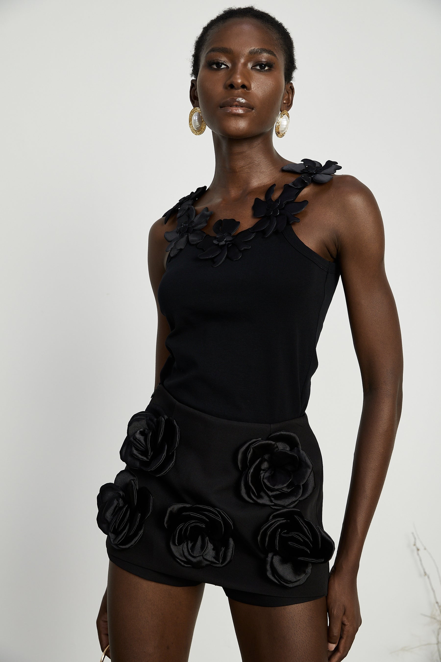 Nalini black fauxflower mini skirt