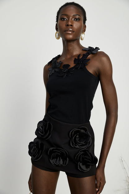 Nalini black fauxflower mini skirt