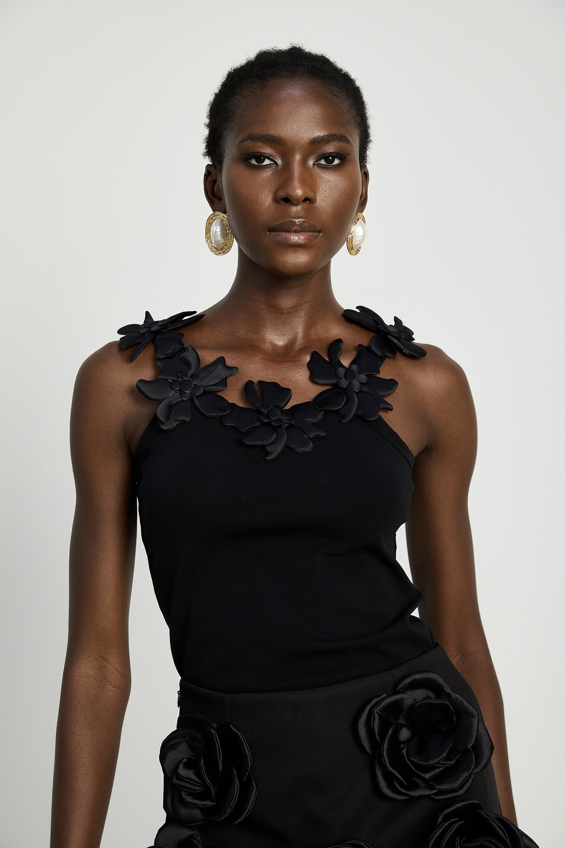 Nalini black fauxflower mini skirt