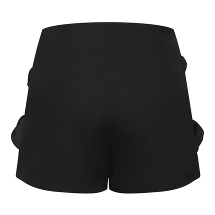 Nalini Black Thigh-length Shorts with 3D floral appliqués and high-waist fit