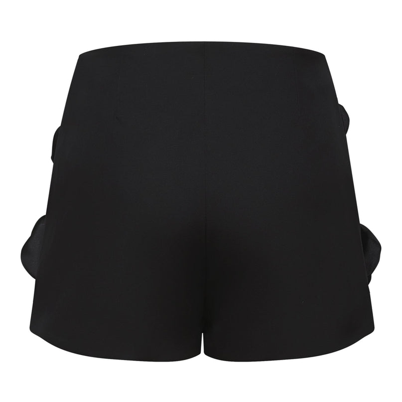 Nalini Black Thigh-length Shorts with 3D floral appliqués and high-waist fit