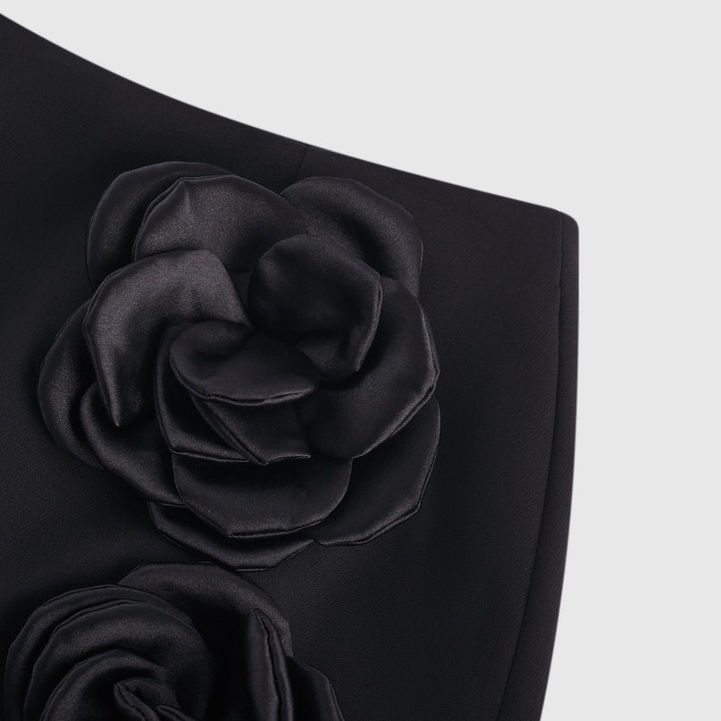 Nalini Black Thigh-length Shorts with 3D Floral Appliqués