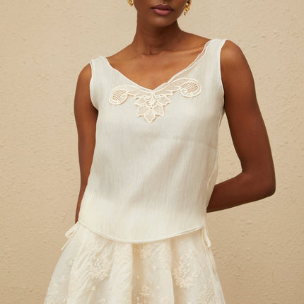 Naomi Neutrals Lace Trim Top Skirt Set