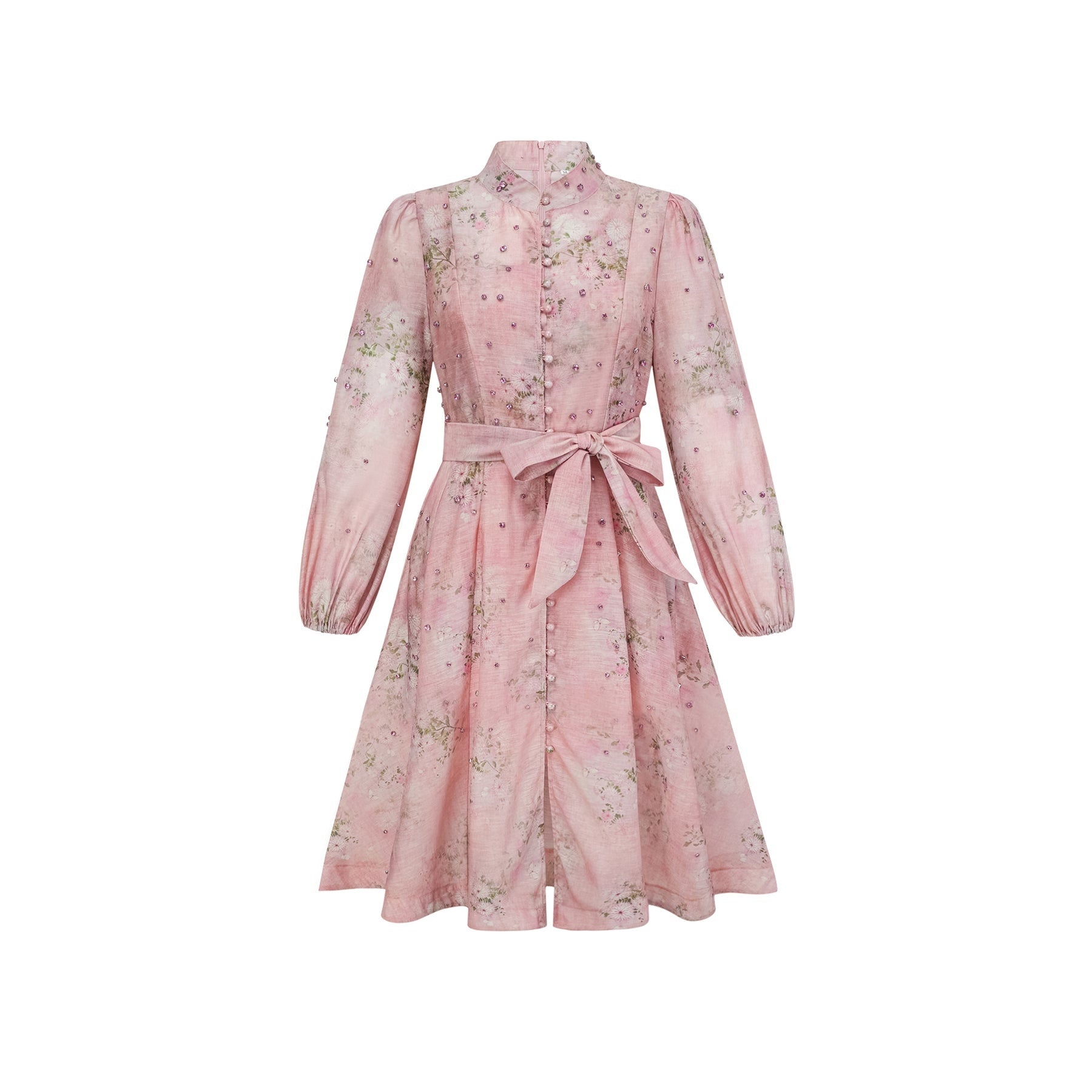 Narcisse pink embellished floralprint mini dress