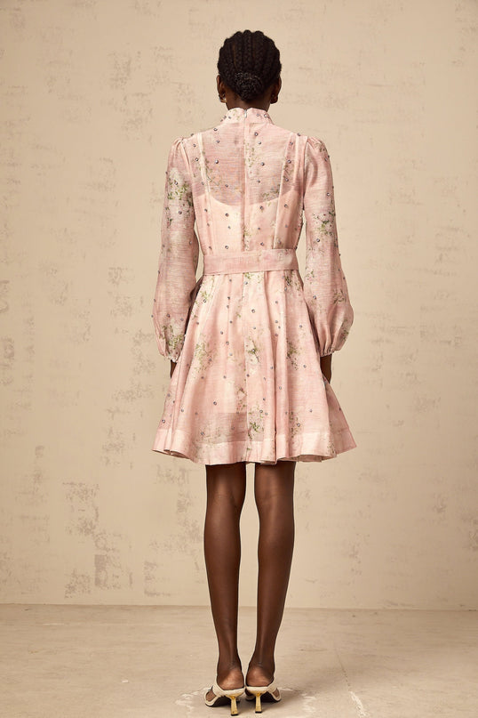 Narcisse pink embellished floralprint mini dress