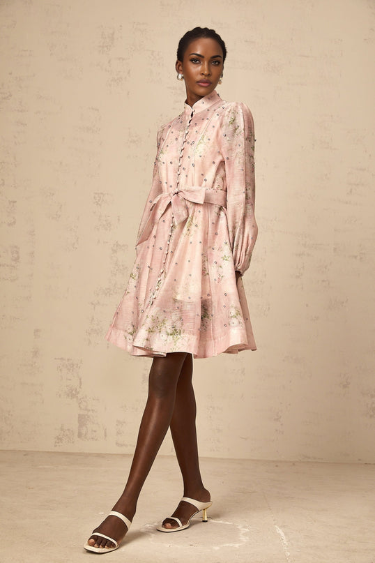 Narcisse pink embellished floralprint mini dress