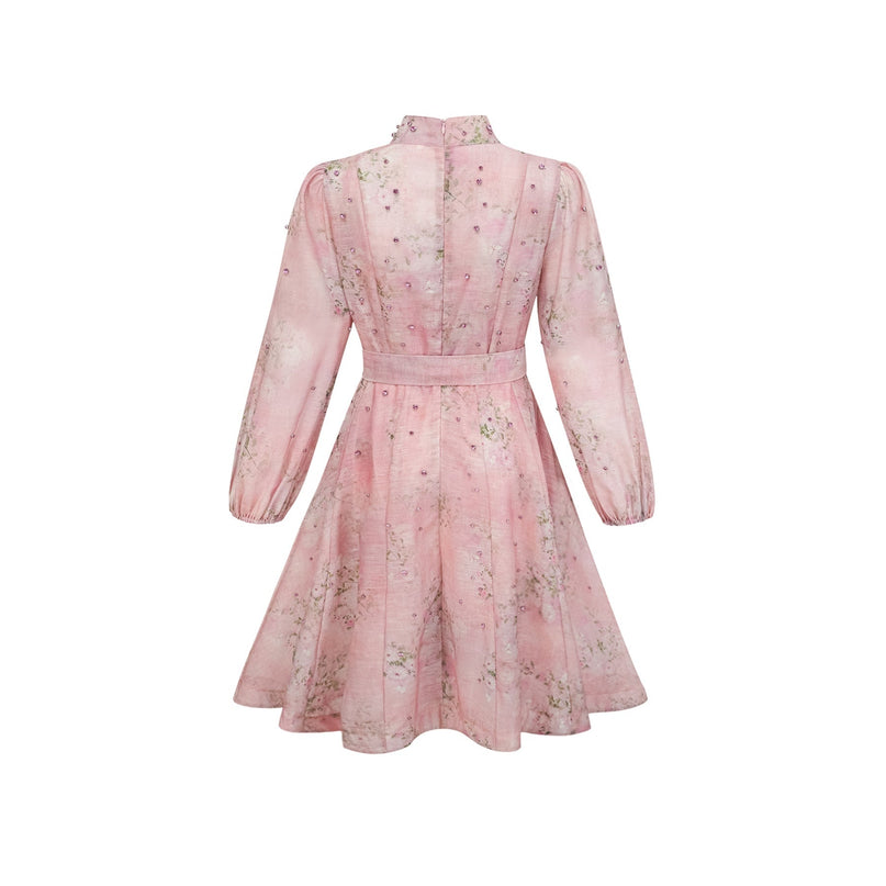 Narcisse pink embellished floralprint mini dress