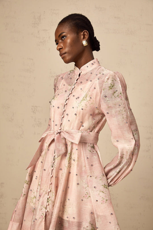 Narcisse pink embellished floralprint mini dress