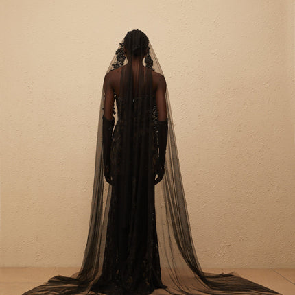 Natalia Maxi Dress Black Floral Lace Corset elegant gown with boned bodice and sequin embellishments