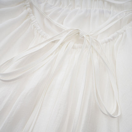 Natalia Mini Dress in White Shirred Flounce asymmetrical hem