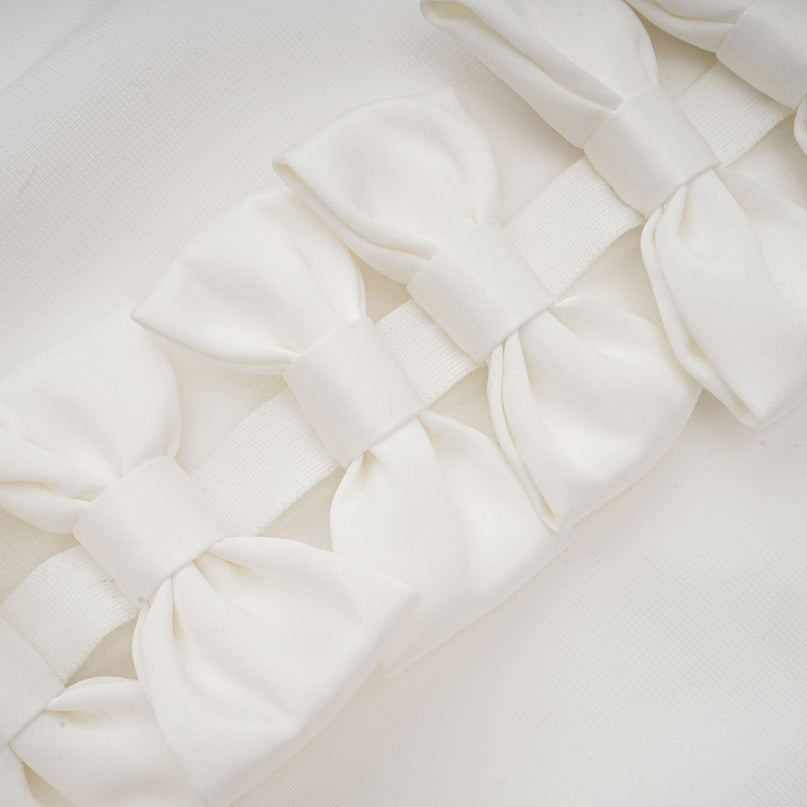 Natalia White Oversize-bow Maxi Dress with rear slit and bowknot detail in 75% polyester and 25% spandex for women