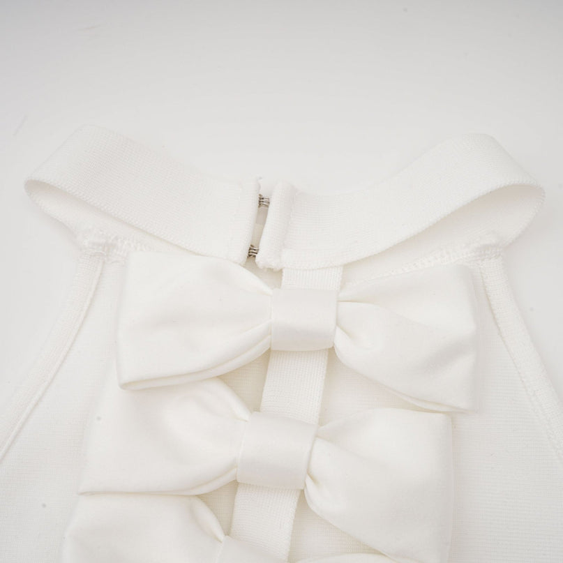 Natalia White Oversize-bow Maxi Dress with rear bowknot detail in polyester and spandex blend