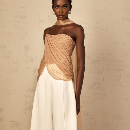 Natalina Brown Sequined Halter Neck Top