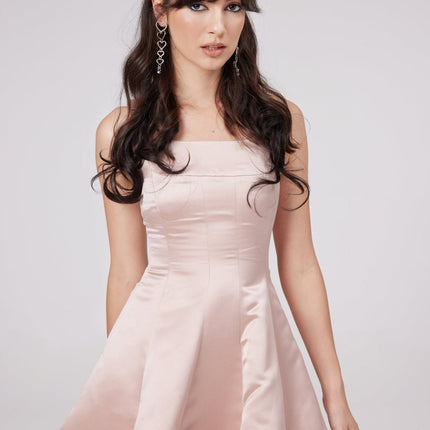 Natalina Pink Sleeveless Midi Dress with Bowknot Strap Detailing and Pleats in High-Gloss Terylene Fiber