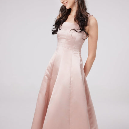 Natalina Pink Sleeveless Midi Dress with Bowknot Strap Detailing and Cinched Waist
