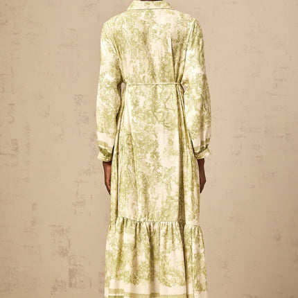 Natasha Green and White Graffiti Print Midi Dress Flared Skirt