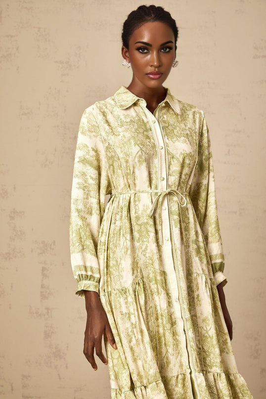 Natasha Green and White Graffiti Print Midi Dress Flared Skirt