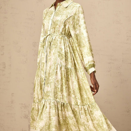 Natasha Green White Midi Dress Flared Skirt Graffiti Print