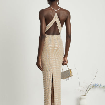 Natasha Neutrals Plunging V-neck Cut-out Midi Dress
