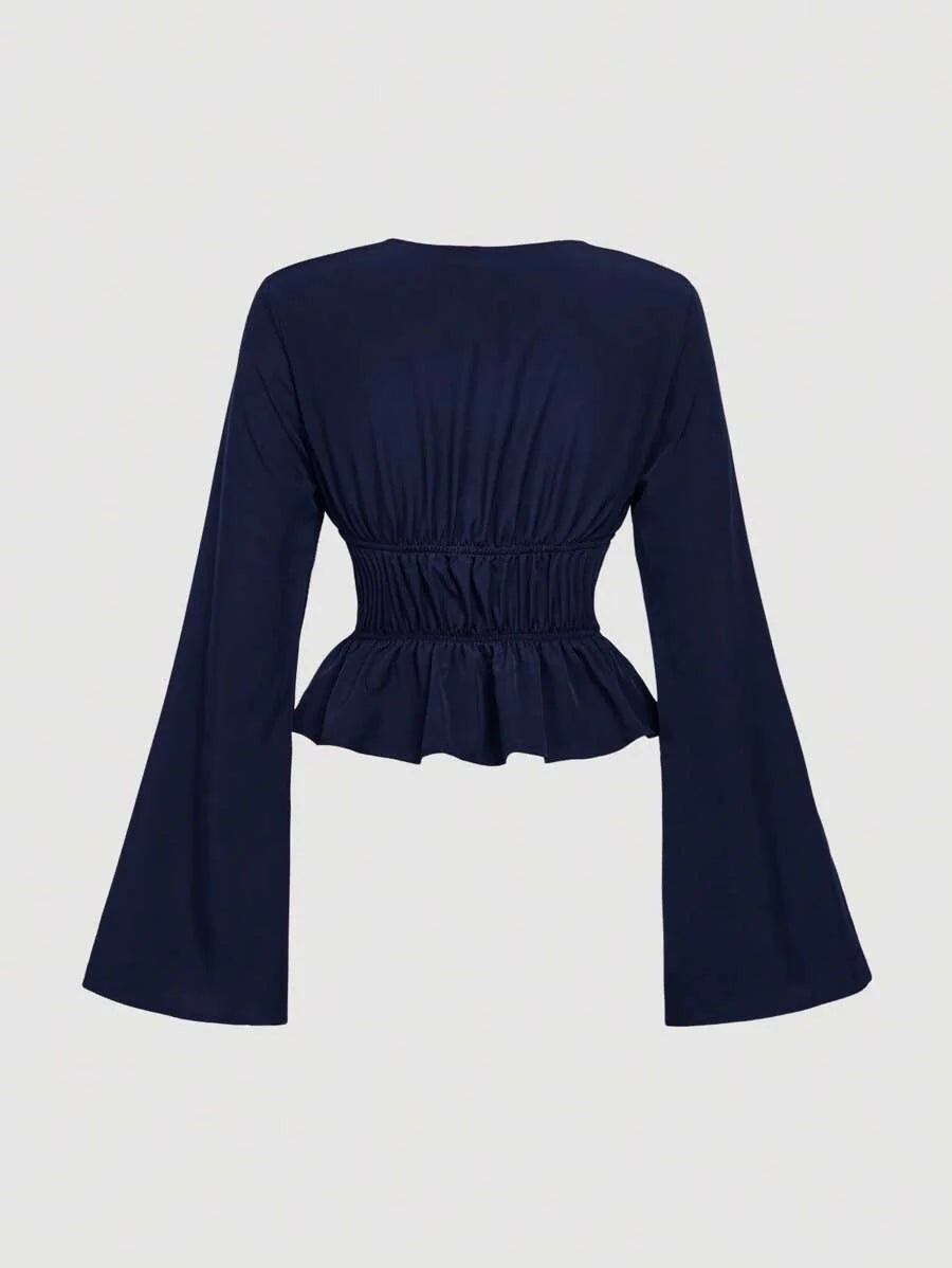 Navy Womens Tie Front Flare Sleeve BlouseHollowed Costumes Women OutfitDevil CostumeVintagePirate